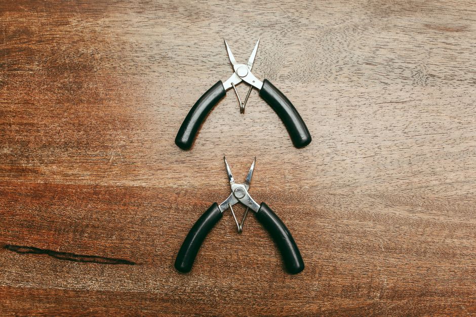 Close-up of needle-nose pliers used for jewelry work