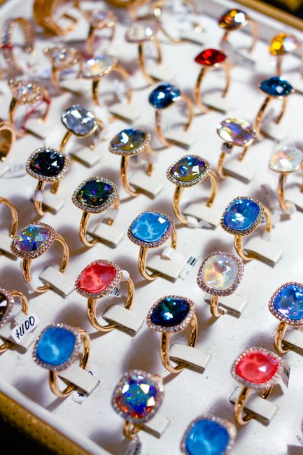 Vibrant collection of gemstone rings showcasing assorted colors